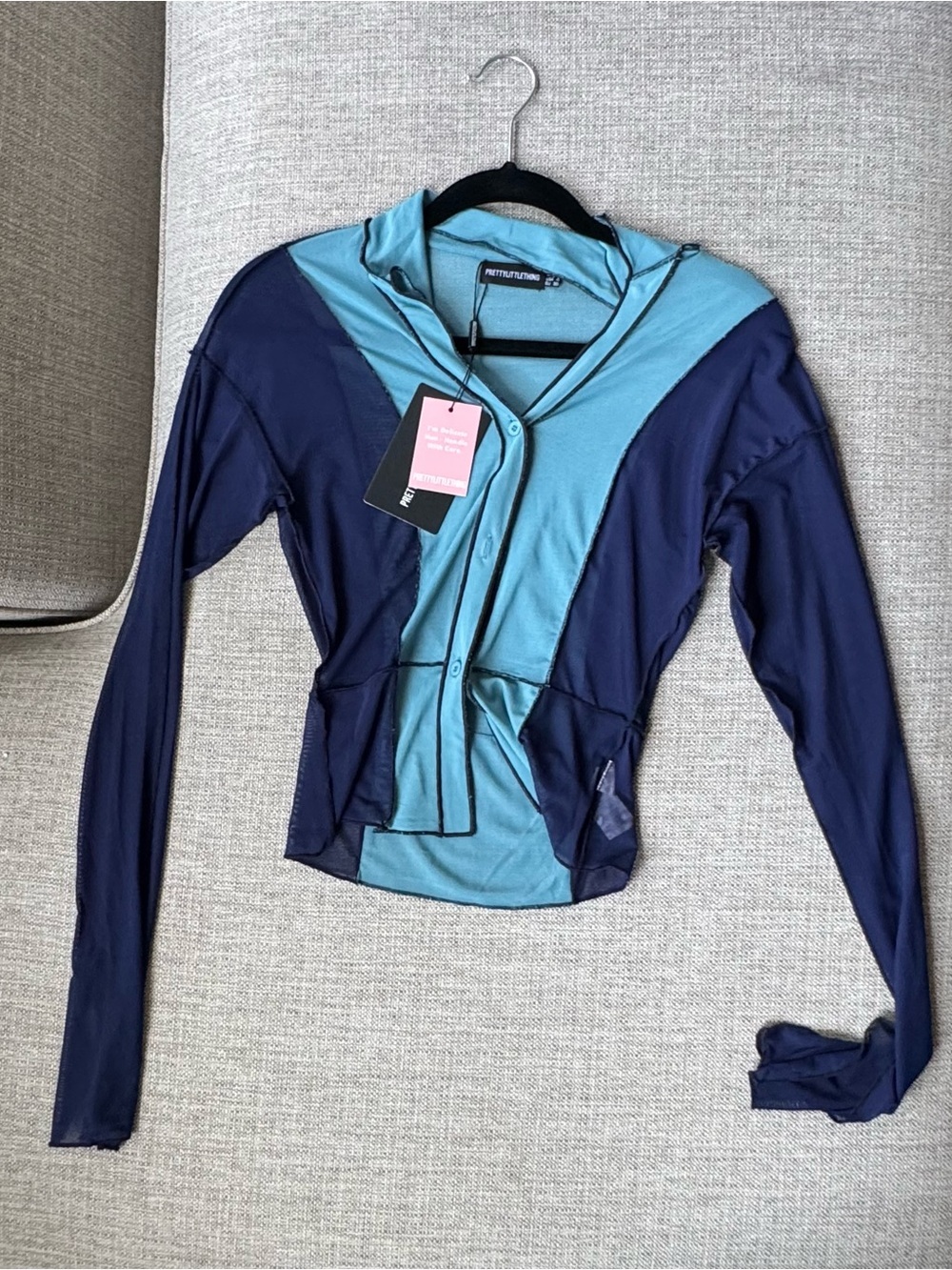 PLT baby blue mesh contour seam long sleeve shirt | NWT size S / 4